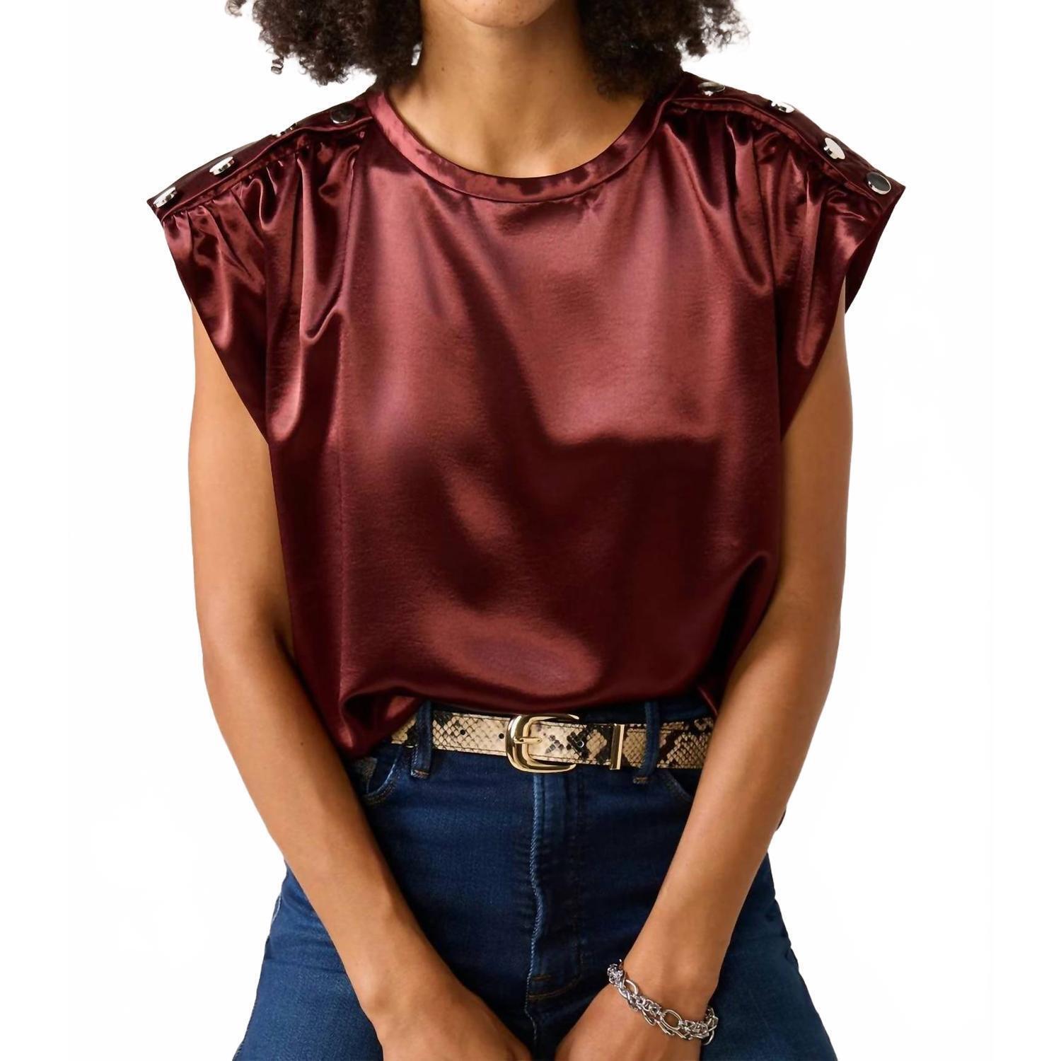 New Melissa Nepton Randy Satin Blouse In Burgundy